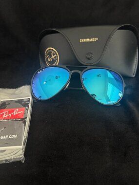 Ray-Ban RB4320 Chromance Polarized Sunglasses Blue Mirror Lens Matte Black